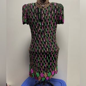 One Of a Kind Vintage Tan-Chho Silk Sequin Beaded Dress Size Medium